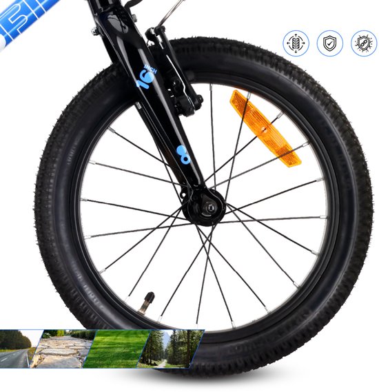 Sun Baby Kinderfiets 16 Inch LOOFI, Fiets voor Jongen 4-6 Jaar, Max 50 kg - licht aluminium frame, met zijwieltjes, mandje, bel, stickers - Blauw van Sun Baby — afbeelding 4