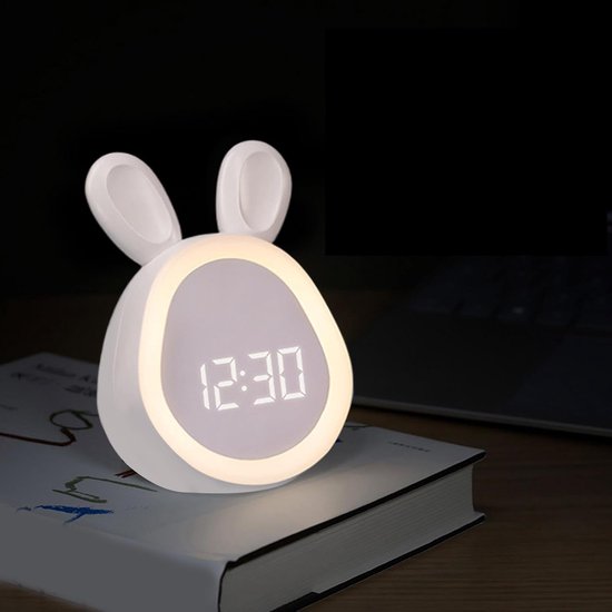Kinderwekker Nachtlampje - Konijn Klok - Slaaptraining Kinderen - USB Oplaadbaar - 9 x 7.3 x 11.2 cm - Wit — afbeelding 4