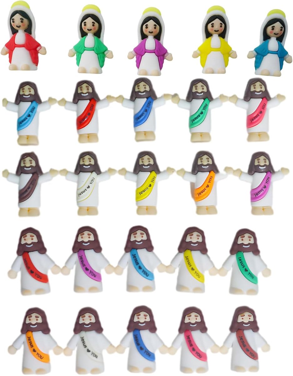 Religieuze Figuren Set - Mini Beeldjes - Christelijke Decoratie - 25 Delige Set - Mini Formaat - Multicolor
