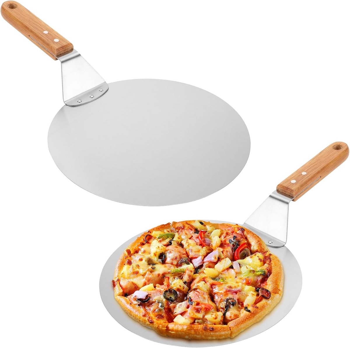 Pizza Schep - Pizzaplank Transfer - Pizza Bakken - Roestvrij Staal - 25cm Rond - Zilver