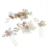 Bruidshaaraccessoires – 4-delige set – Grote haarkam 17x6cm – Haarspeld 10x3cm – Kleine haarkam 11x5cm – Haarspelden & kammen met bloemmotief – Haaraccessoires voor bruiloften – Exclusief ontworpen voor bruiden, bruidsmeisjes, vrouwen en meisjes