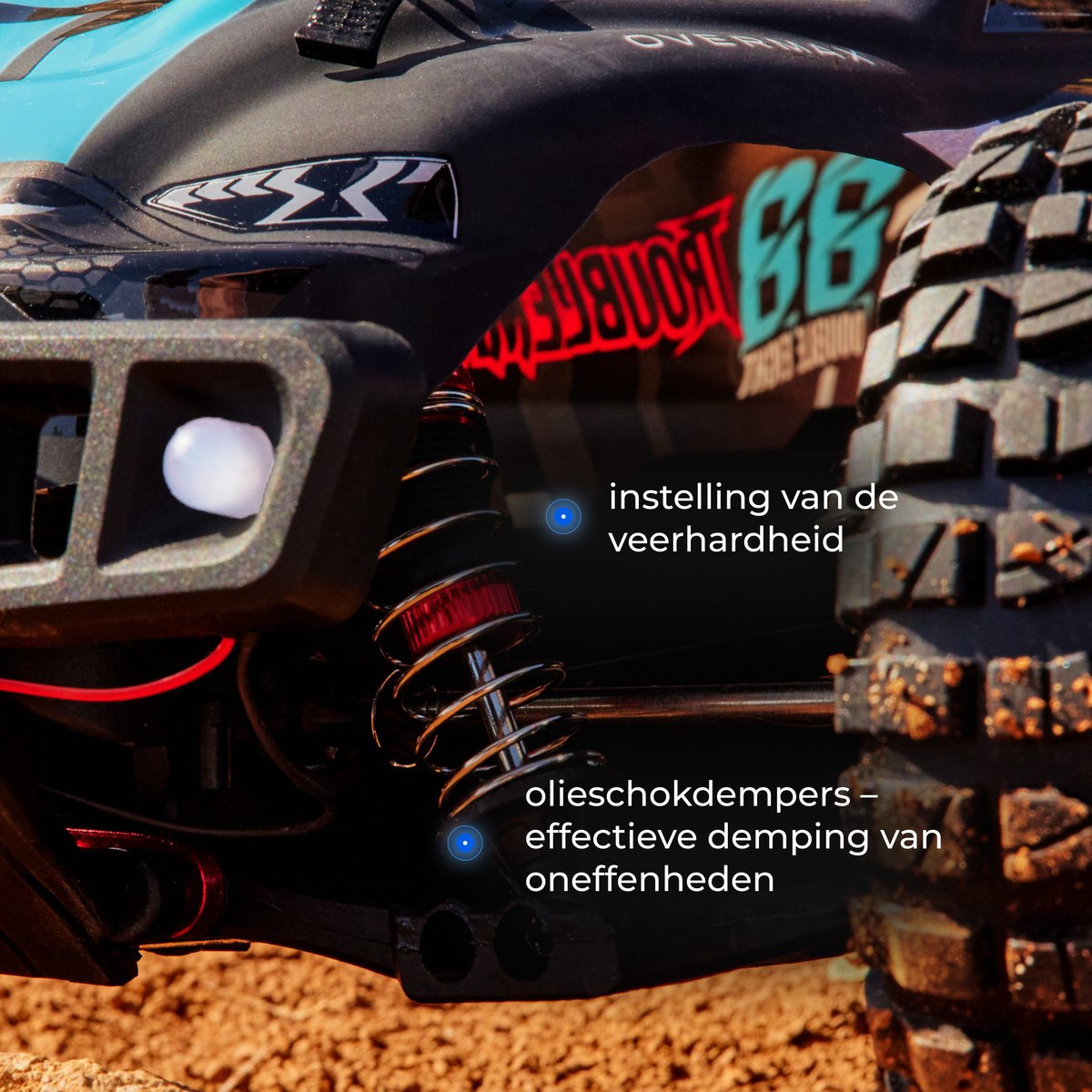 Overmax X-Stable RC auto / RC car – 35 km/h – 4x4 Monster Truck – 1:10 – metalen aandrijving – olie-schokdempers – dubbele LED verlichting – 2 accu’s (tot 40 min rijtijd) – instelbare besturing – actieve rem – offroad terrein model - Bestuurbare Auto — afbeelding 8