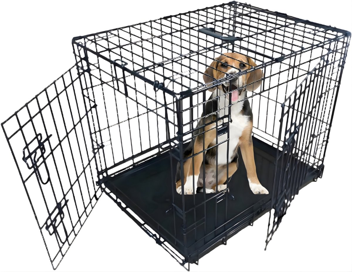 KAD® Hondenbench voor Auto & Thuis - Opvouwbaar & Verplaatsbaar - Veilige Transportbox voor Honden - Inclusief Handvat - Zwart - 62cm x 47cm x 51cm