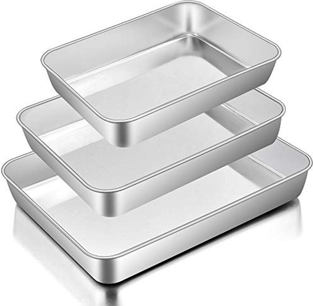 Set van 3 Bakplaten voor de Oven - RVS Bakvormen voor Taarten, Lasagne, Brownies en Casseroles - 12,5/10,5/9,4 Inch