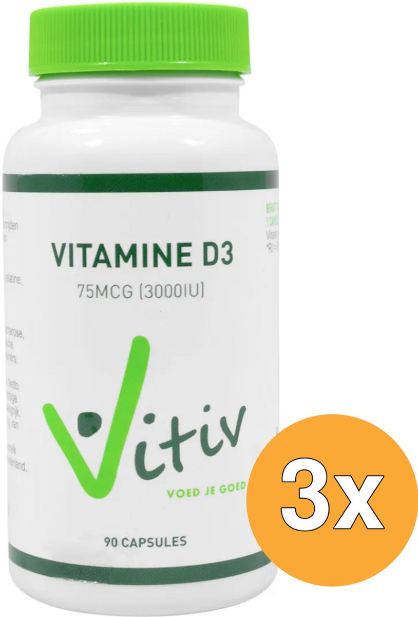 3x Vitiv Vitamine D3 3000Iu/75Mcg (90 softgels)