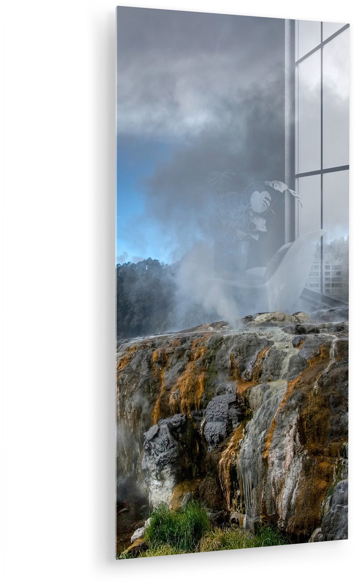 ® Glasschilderij 20x40 cm - Schilderij acrylglas - De Whakarewarewa geisers in Nieuw Zeela