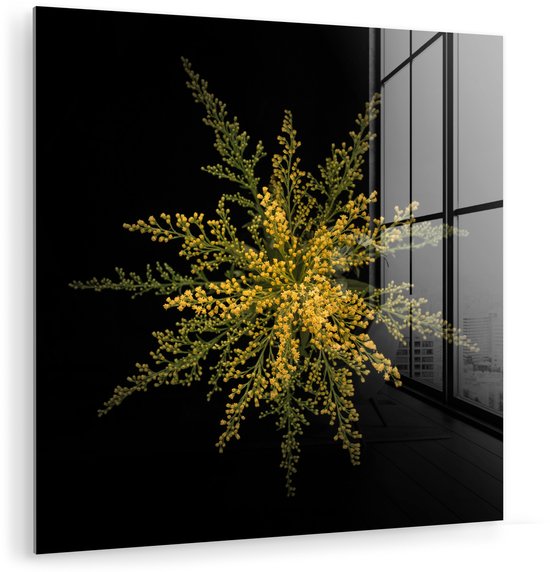 Peinture sur verre - Une fleur de tige d'or sur fond noir - 20x20 cm - Peintures sur Verre Peintures - Photo sur Glas