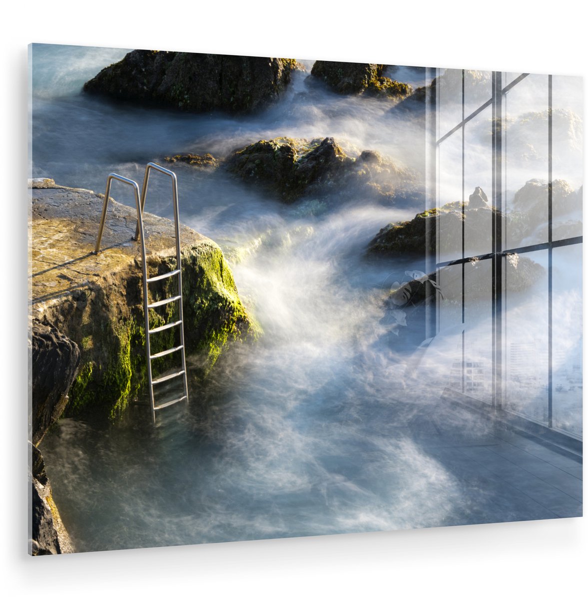 ® Glasschilderij 40x30 cm - Schilderij acrylglas - Een natuurlijk warmwaterbad op de Azore