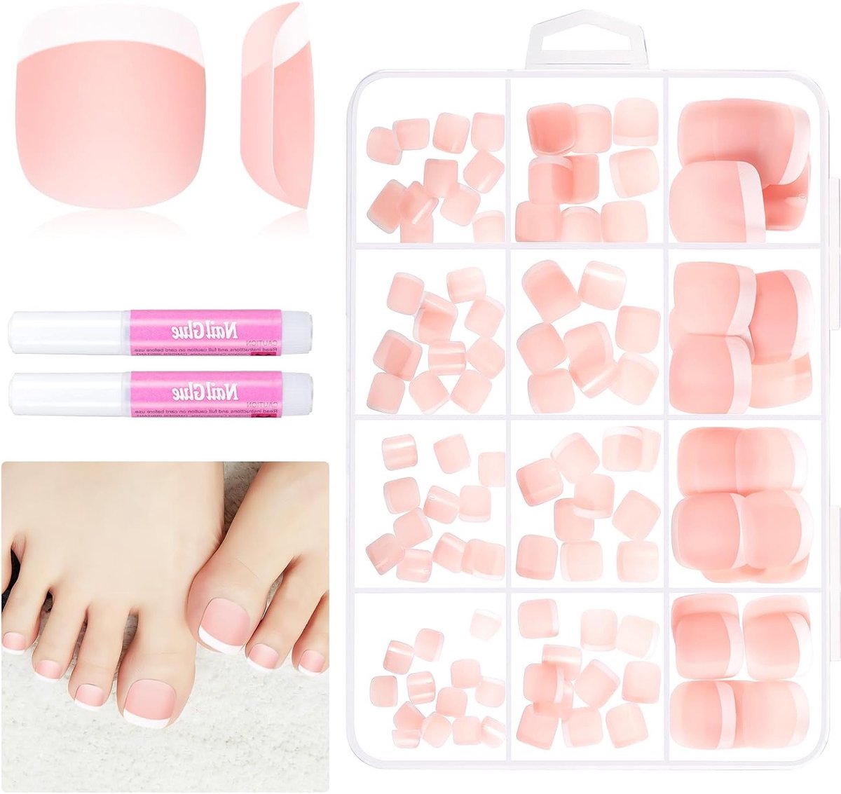 120-delige Kunstnagelset, Franse Matte Teennagels voor Plakken, Volledige Dekking Acryl Teennageltips, Natuurlijke Kunstteennagels voor Vrouwen, 12 Maten, Perfect voor Manicure en Nagelstyling