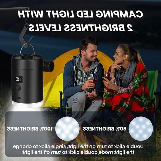 Draagbare Elektrische Luchtpomp met Campinglamp - Oplaadbaar 4000 mAh - Snel Opblazen & Leegpompen — afbeelding 3
