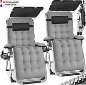 tectake® set van 2 Opvouwbare Ligstoelen Cloud met Zonnescherm - Tuinstoelen met Tafeltje - Bekerhouder - Traploos Verstelbaar - Voor Balkon, Camping of Tuin - Relaxstoelen met extra dik Kussen - Strandstoelen - Ligbed - Div. kleuren - Grijs