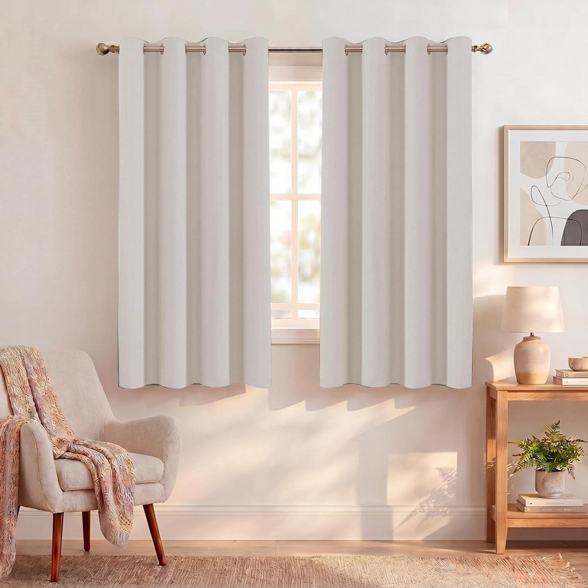 Verduisterende Gordijnen - Thermogordijnen Ringen - Donkere Kamer Creëren - Oeko-Tex Gecertificeerd - 2x 140x145 cm - Ivoorwit