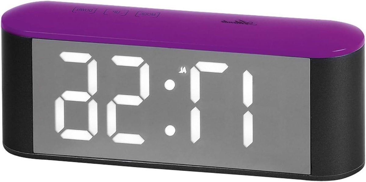 Digitale Wekker - Led Klok - Wakker Worden - Instelbare Helderheid - 19x8x5 cm - Paars Zwart