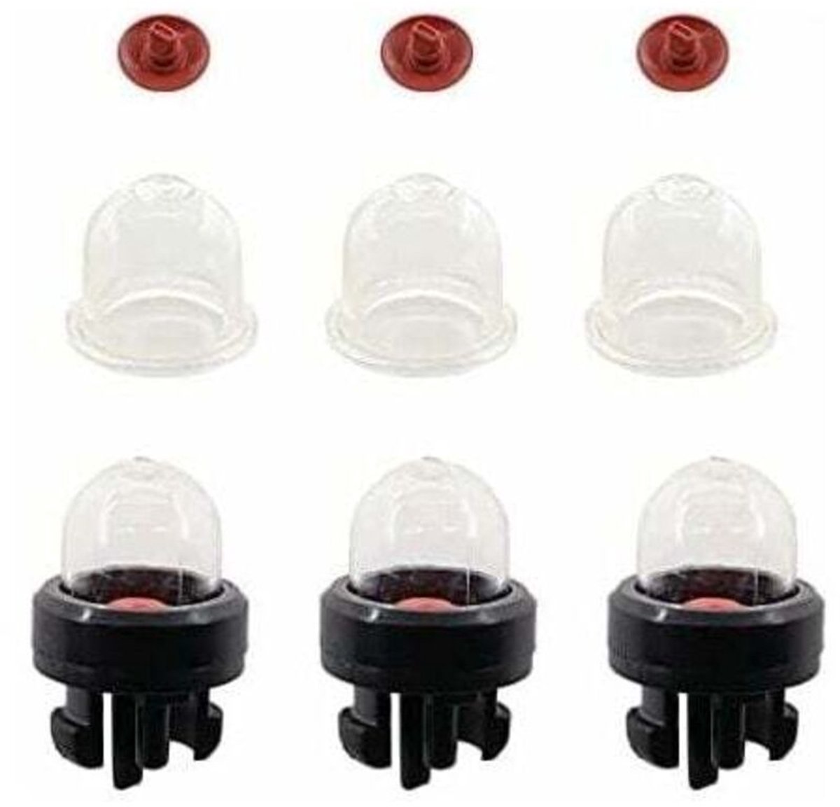 Drie startpompsets geschikt voor Stihl FS38, FS40, FS45, FS50, FS55, FS75, FS80 en FS85 kettingzagen, geschikt voor de merken Ryobi, McCulloch en Husqvarna.