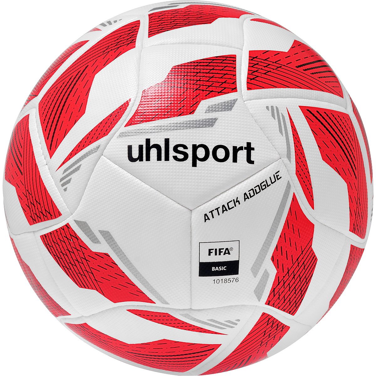 Uhlsport Attack Addglue Wedstrijd/Trainingsbal - Wit / Rood / Zilver | Maat: 5