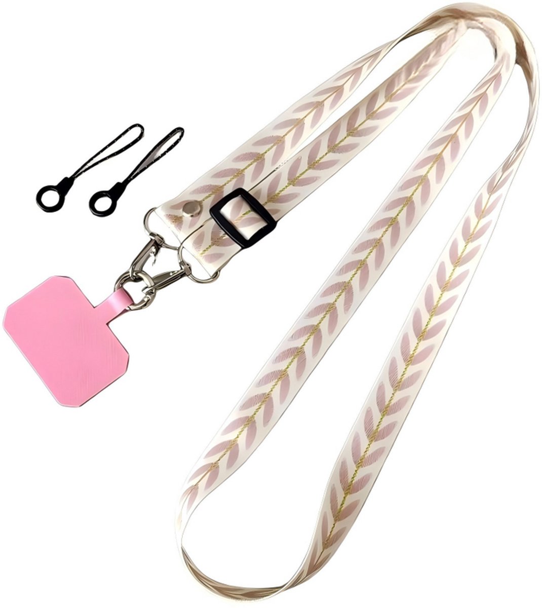 Telefoonkoordset — Inclusief vierkant inlegkaartje, veerring, dun zwart koord — universele telefoonketting — Verstelbare universele telefoonband — Crossbody-koord — Compatibel met de meeste smartphones — 120 x 5,8 cm