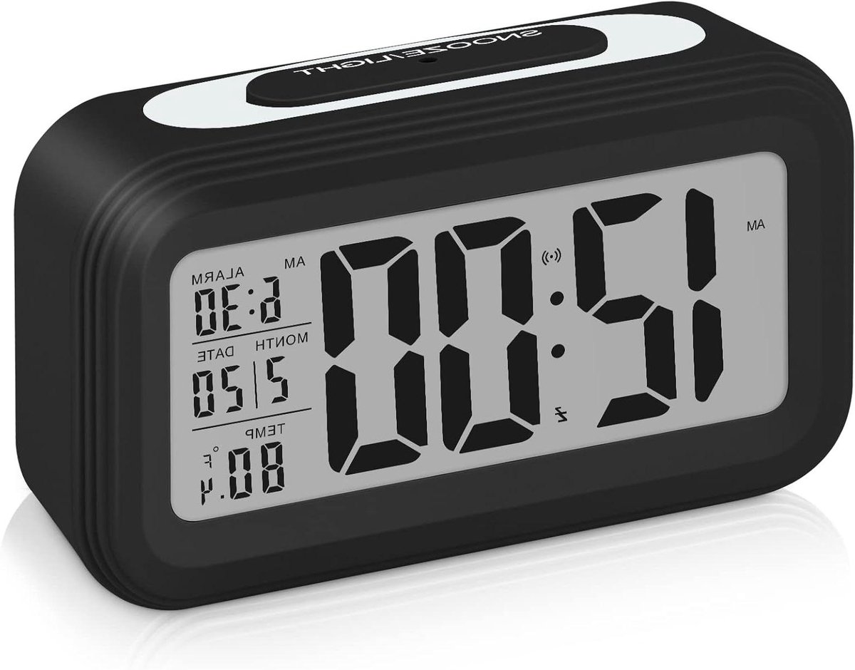 Digitale wekker - Led klok - Rustig wakker worden - Grote cijfers - 13.5 cm - Zwart