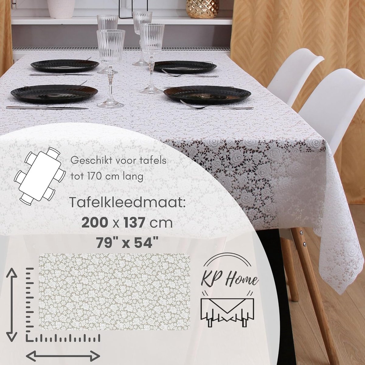 Tafelkleed - Beschermhoes - Eettafel Dekken - Wipe Clean - 200 x 140 cm - Wit