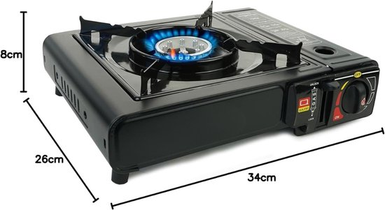 KAD® Camping Gasstel - Draagbaar Camping Gasstel - 1-Pits Kooktoestel - Inclusief Koffer - Automatische Ontsteking - Compacte Gaspit voor Buiten - Zwart - ‎34cm x 26cm x 8cm van Kad — afbeelding 2