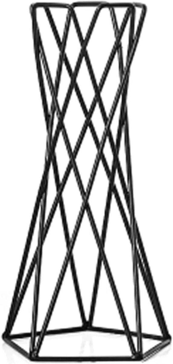 Plantenstandaard Metaal - Bloempot Houder - Decoratief Presenteren - Geometrisch Ijzer Ontwerp - 10 x 21 x 7 cm - Zwart