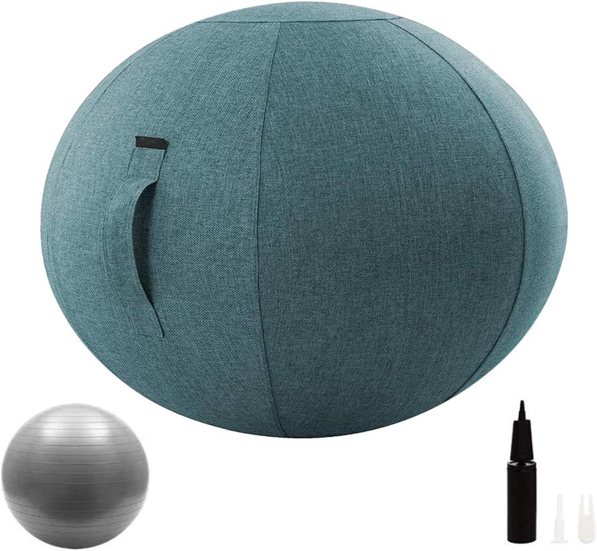 Zitbalstoel met hoes - Oefenbal fitness - Houding verbeteren - Inclusief pomp en handvat - 55cm - Blauw