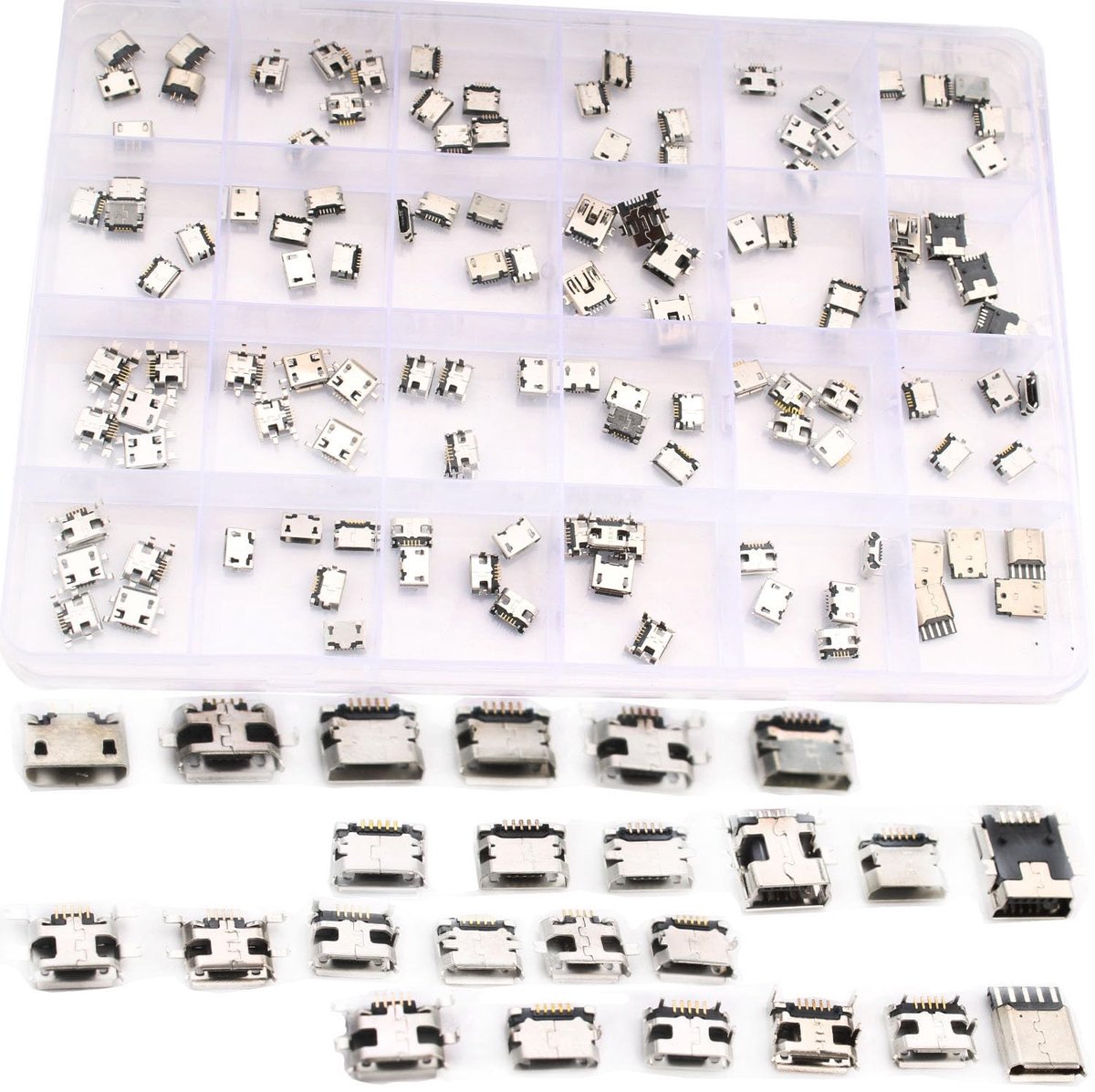 RUNCCI-YUN 120 Pcs Micro USB Socket Soldering Type B - 24 Waarden Assortiment