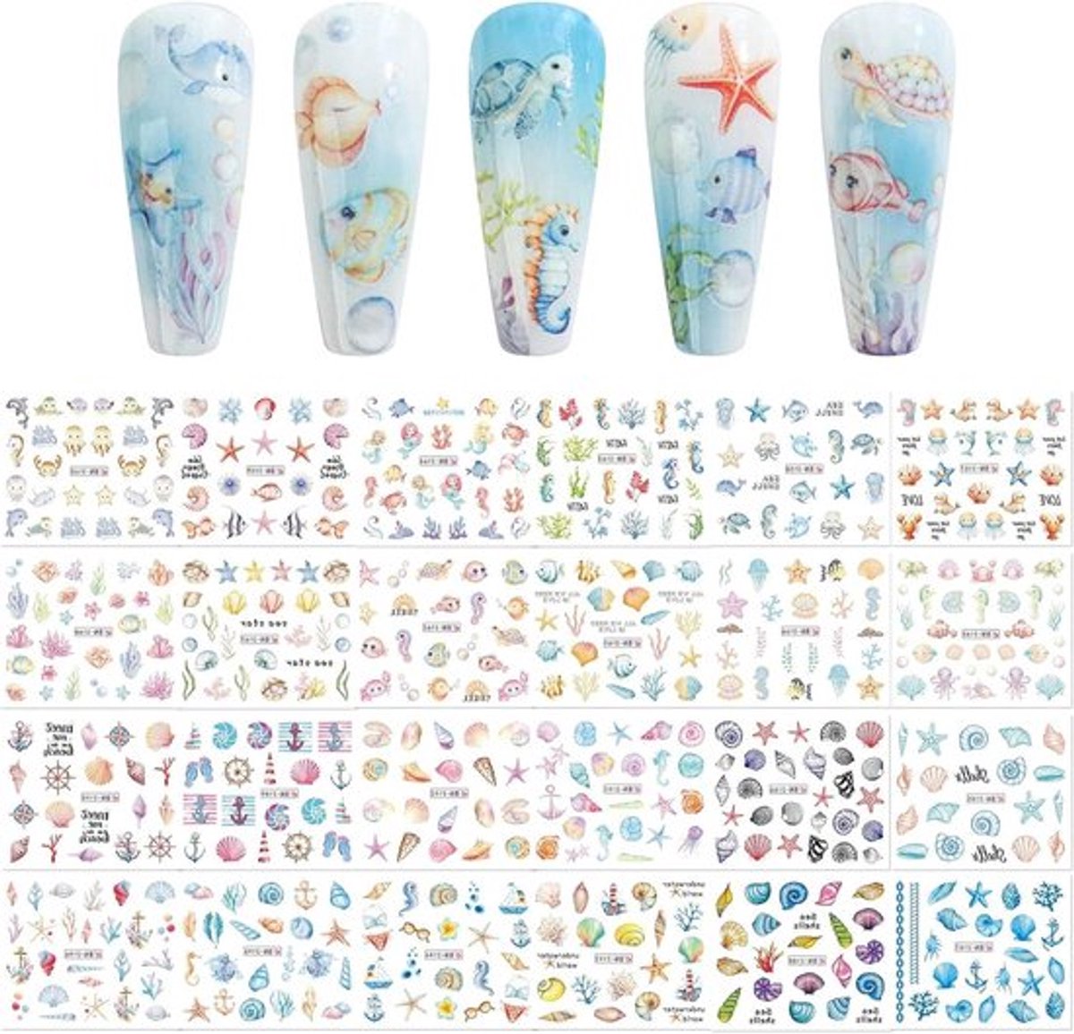 Watertransferstickers Zeedieren Nageldesign Nagelkunstaccessoires - Set van 2
