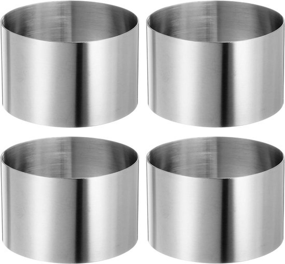 Set van 4 ronde taartringen 8,5 x 5,8 cm voor bakken en koken met spiegelcoating