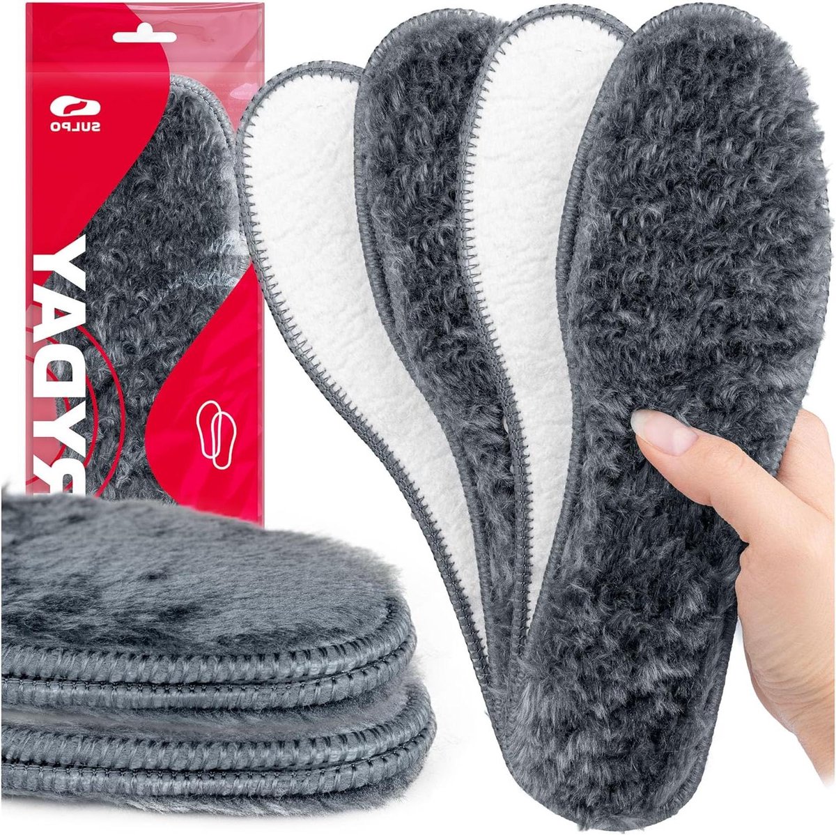Warme Binnenzolen - Winterzolen Fur - Voeten Warm Houden - Pluche Voering - 2 Paren - Grijs