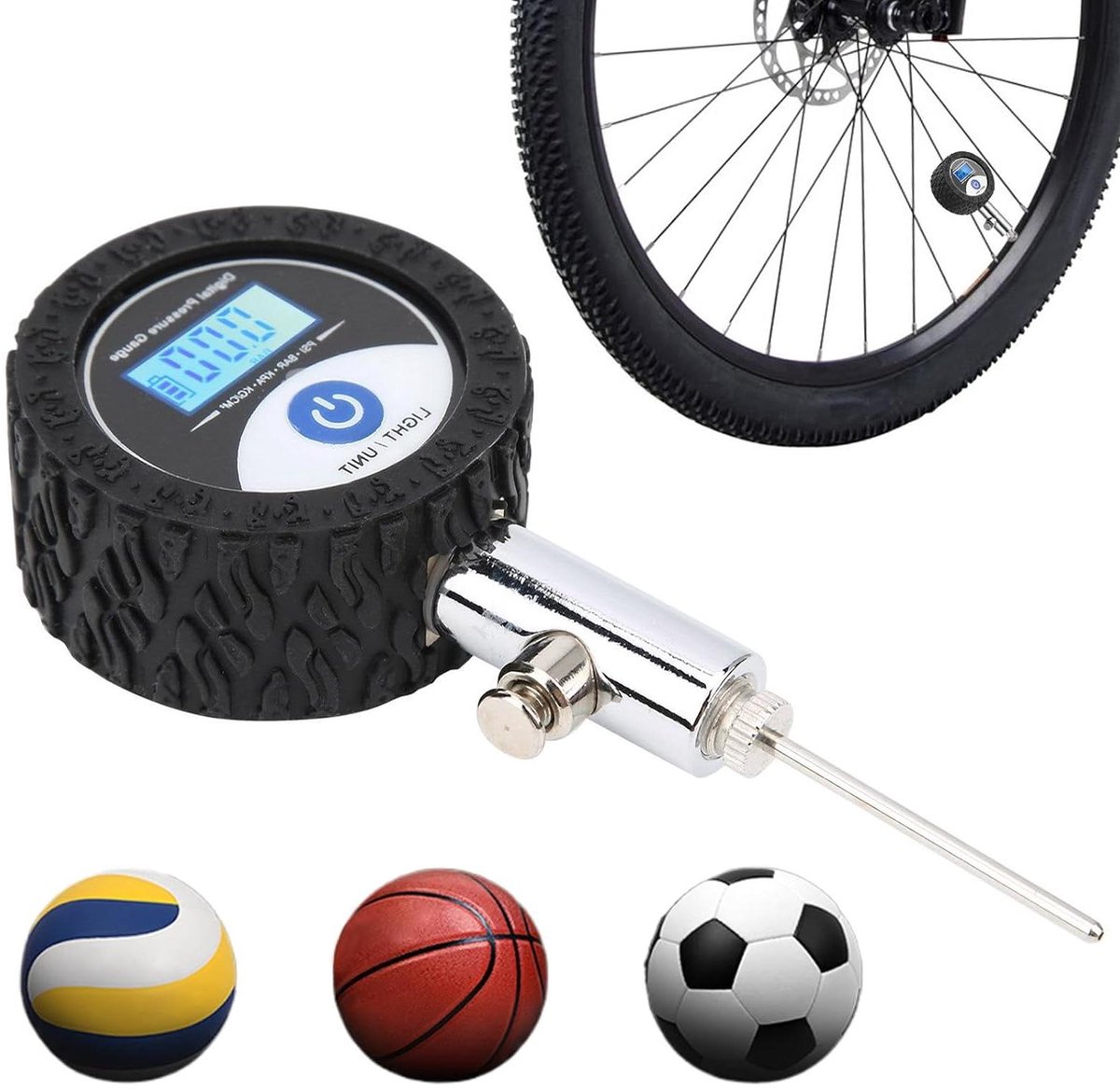 Drukmeter voor Ballen - Luchtmeter Banden - Sportuitrusting Controleren - Robuuste Legering Constructie - Compact Ontwerp - Zilver