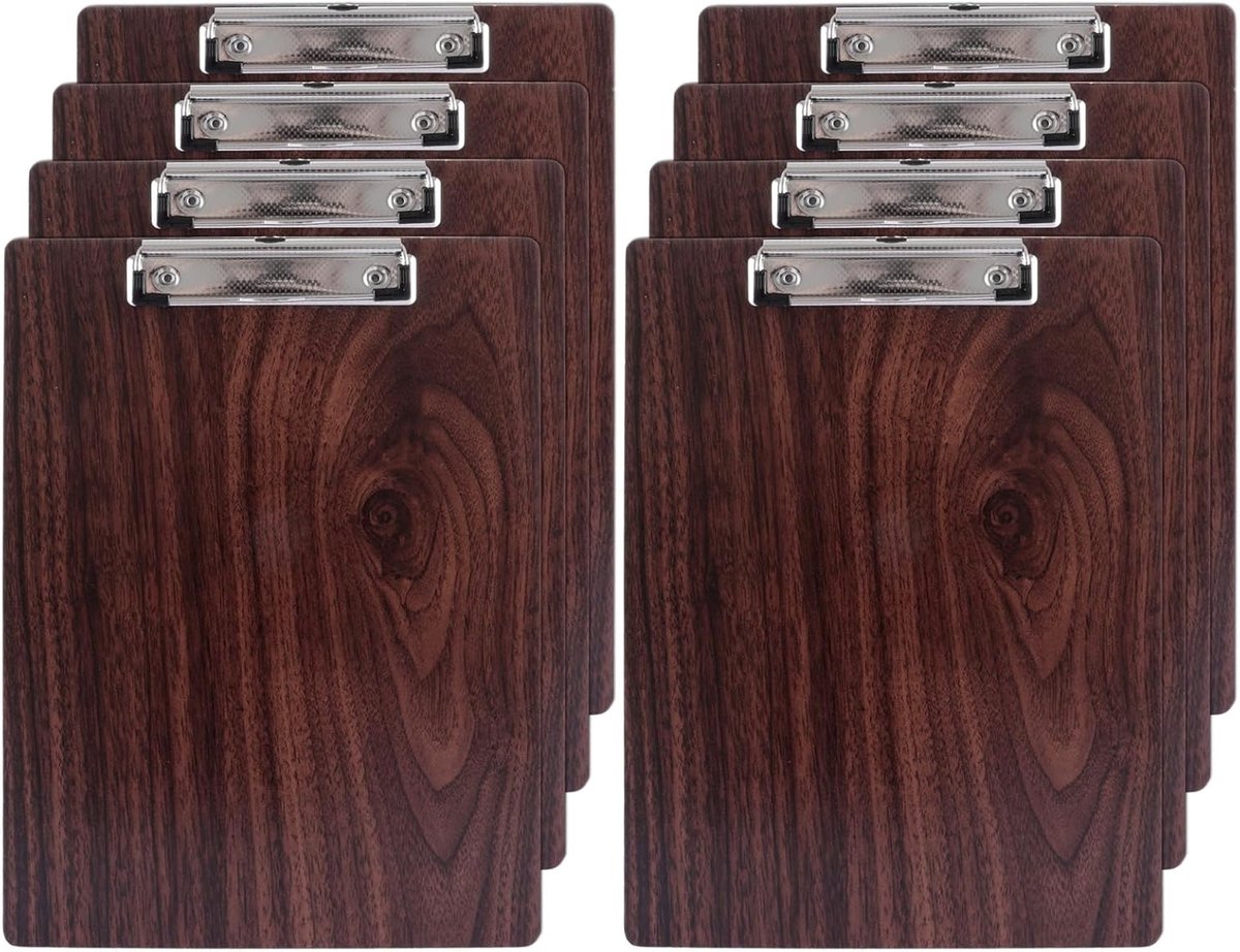 Pack of 8 Houten Clipboard A4 - Clipboard met Metaal - A4 Hout Clipboard Schrijfplaat - Tussenbord voor Kantoor, School, Restaurant