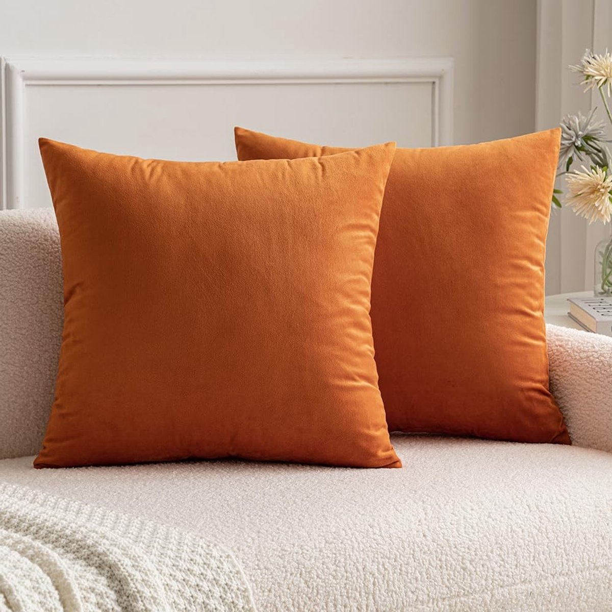 aladdien - Decoratieve Kussenhoezen - Fluweel - 45 x 45 cm - Oranje - Set van 2 - Perfect voor Woondecoratie - Comfortabel en Zacht