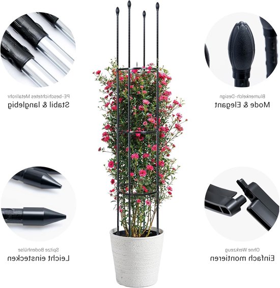 Set van 2 metalen tuin klimsteunen van 160 cm met 30 plantclips voor tomaten, rozen en klimplanten — afbeelding 5
