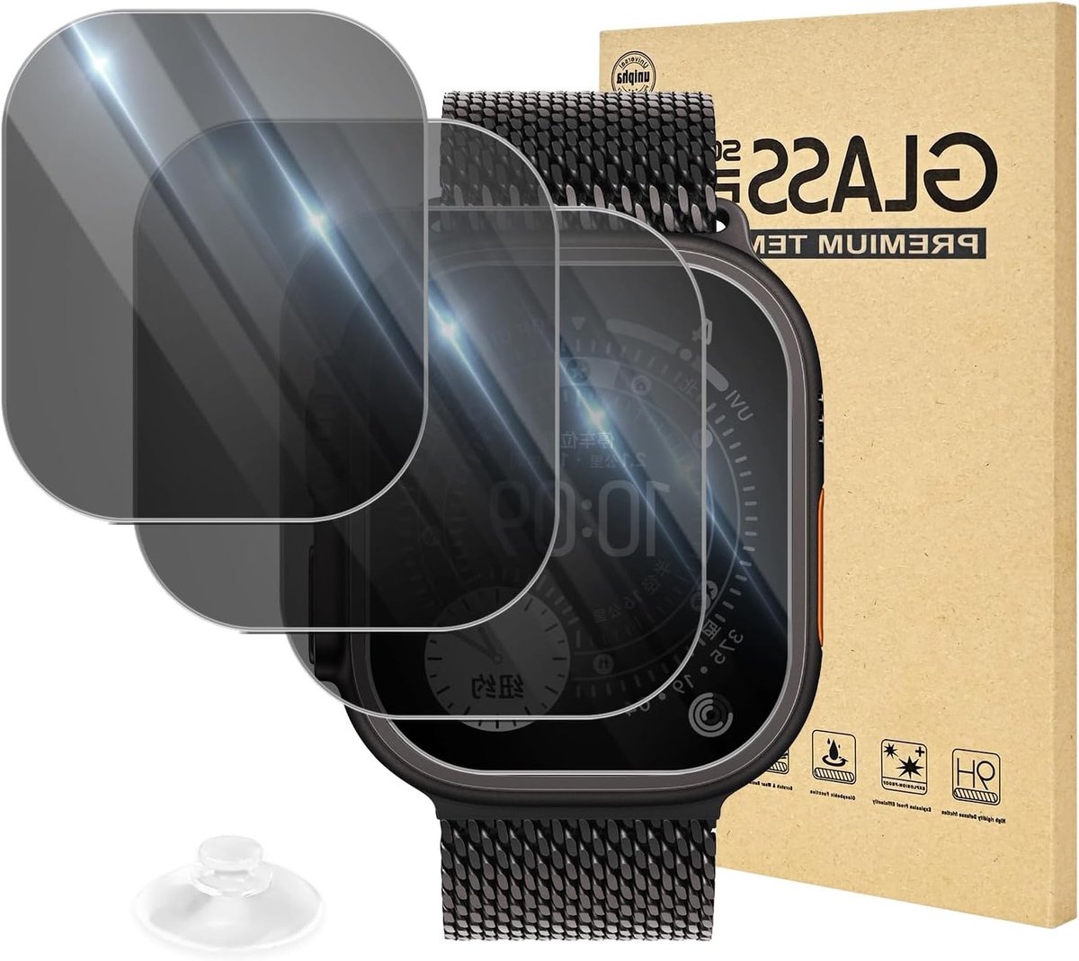 Privacyschermbeschermers voor Apple Watch Ultra 3/2/1 - 4 stuks, 9H HD gehard glas, krasbestendig, anti-inkijk en luchtbelvrij voor optimale displaybescherming