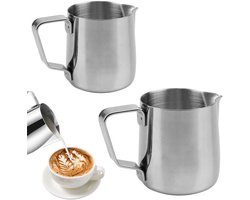 Set van 2 RVS Melkkannen voor Melkschuim, Latte Art en Cappuccino - 200ml en 350ml Formaat