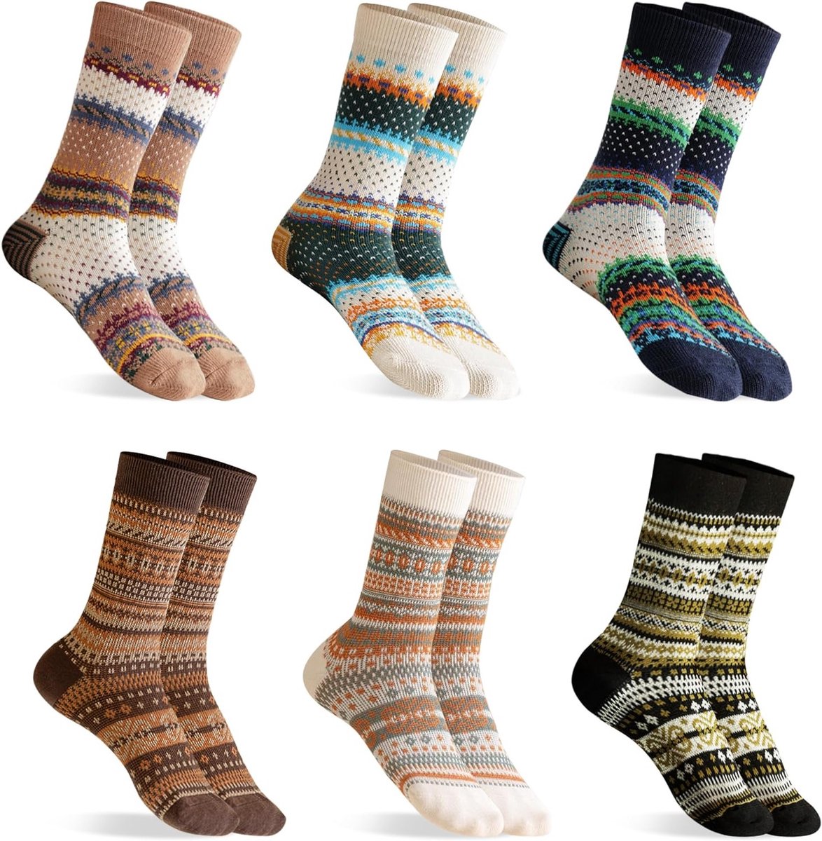 Warme Wintersokken voor Dames, 6 Paar Ademend Gebreide Thermosokken, Zachte Knuffelsokken en Wandelsokken in Eenheidsmaat