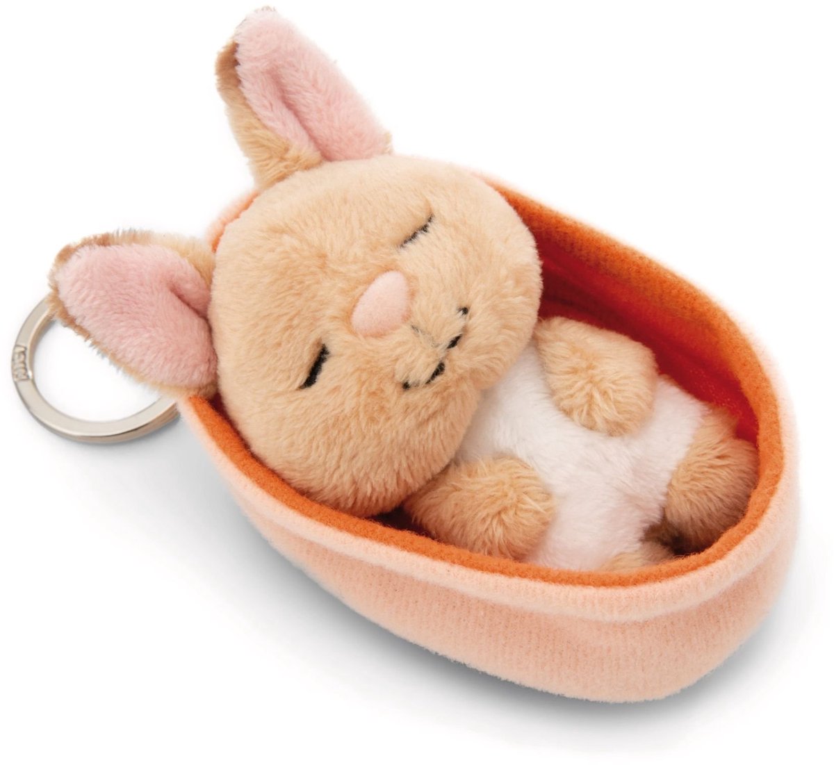 Nici sleutelhanger konijn Sleeping Pets 8cm mand perzik groen decoratief.