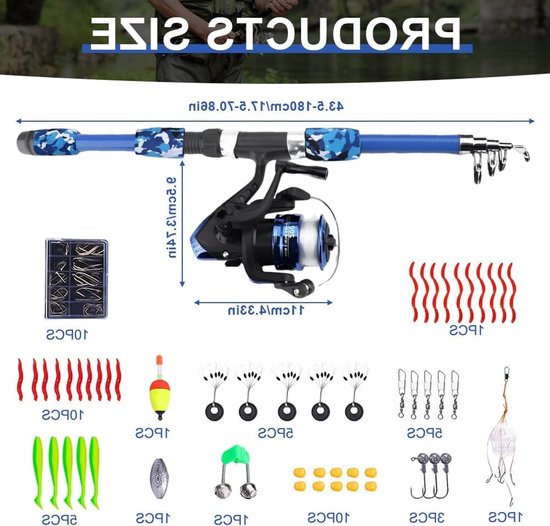 Telescopische Visspullen Set voor Kinderen, 1.8m Visshengel met Molentje en Aas, Perfect voor Beginners en Avontuurlijke Jongens en Meisjes van Merkloos — afbeelding 5