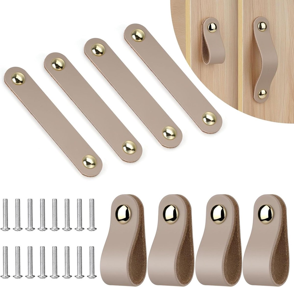Handgemaakte Leren Meubelknoppen - 8 Stuks Vintage Leren Handgrepen voor Keuken, Kast en Badkamer