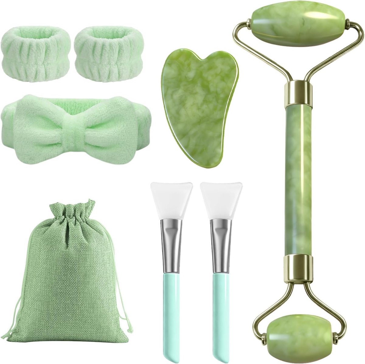 7-Delige Gezichtsmassage Set met Jade Roller en Gua Sha voor Huidverzorging