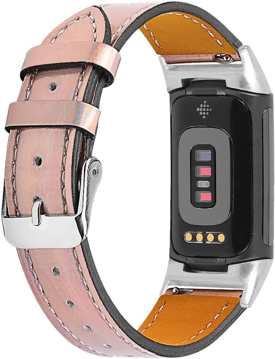 Leren Sportarmband voor Fitbit Charge 6/Charge 5, Ademend en Zacht, Vervangbare Polsband met Metalen Gesp voor Dames en Heren