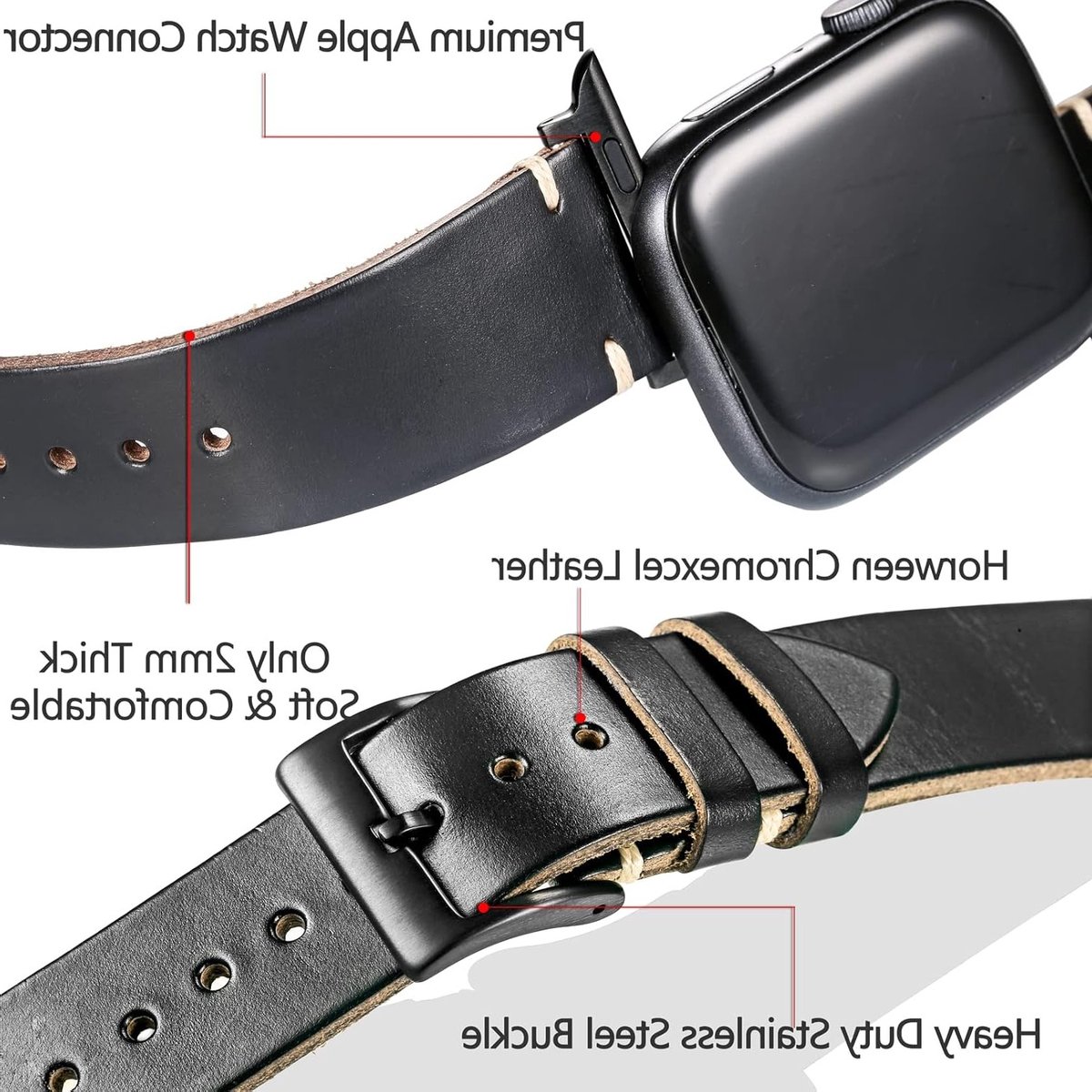 Leren Horlogeband voor Apple Watch - Vervangband voor 42 44 45 38 40 41 mm - Geschikt voor Series 1 t/m 7 en SE, Luxe en Duurzaam Design