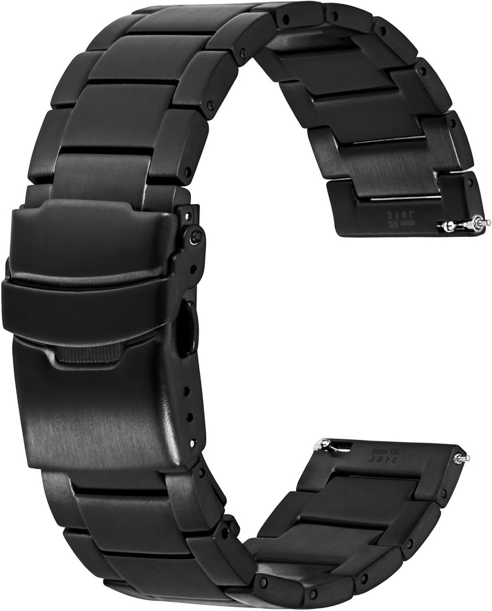 Zware metalen horlogeband van 316L roestvrij staal, vervangband met vouwsluiting, geschikt voor 18mm, 20mm, 22mm en 24mm horloges. Duurzaam, stijlvol en comfortabel.