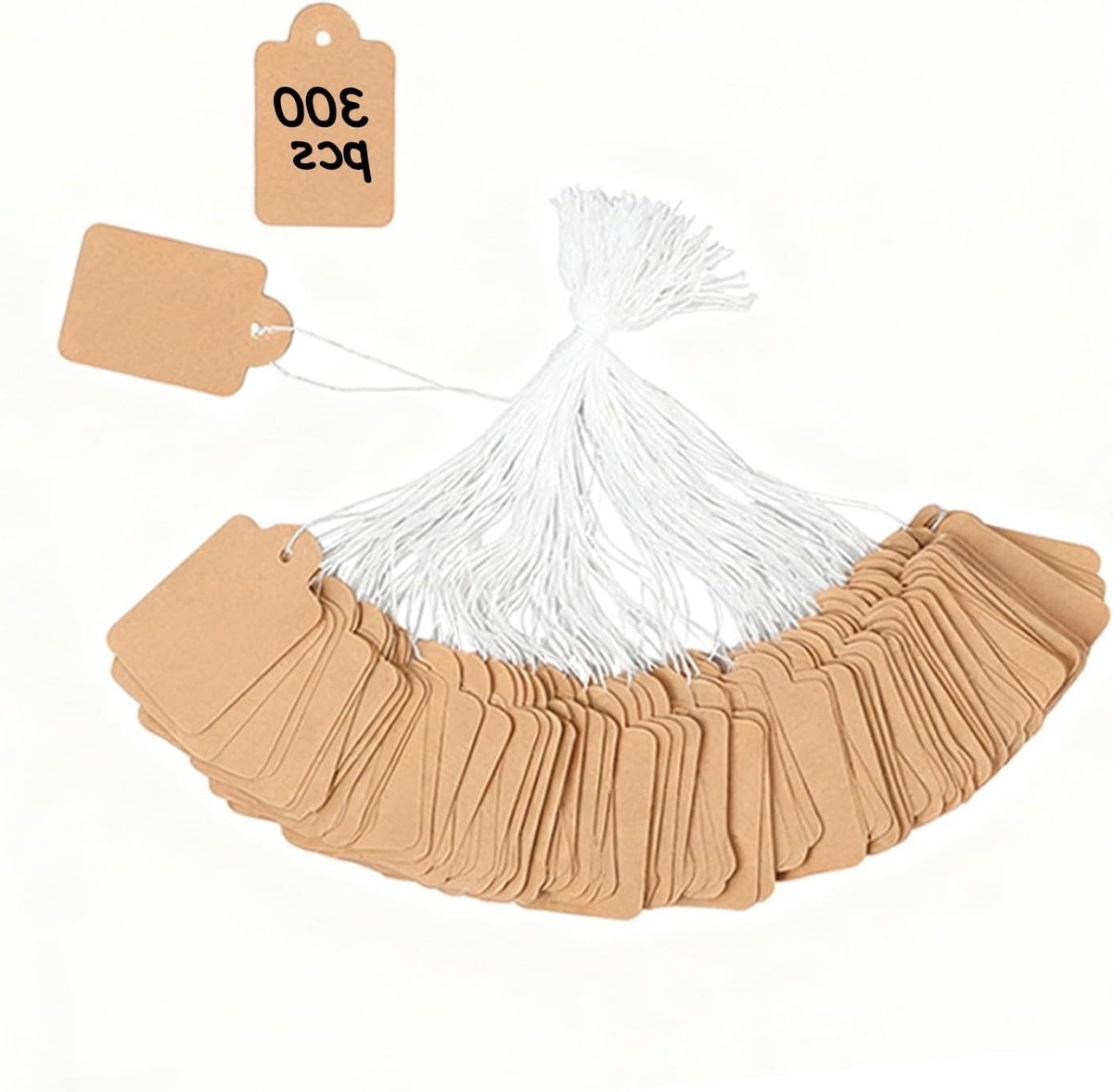 Kraft Hang Writable Labels - 300 Stuks Blank Price Tags voor Kleding, Sieraden en Merchandise met Touw, 35mm x 22mm