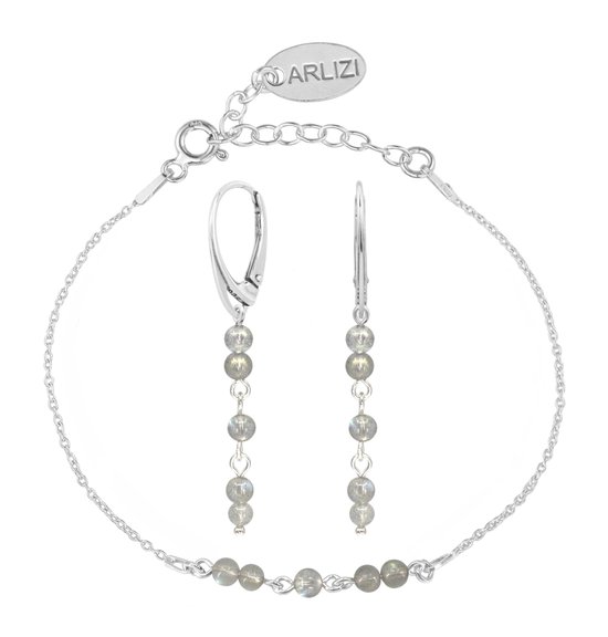ARLIZI 2489 Sieradenset armband oorbellen labradoriet kralen - sterling zilver