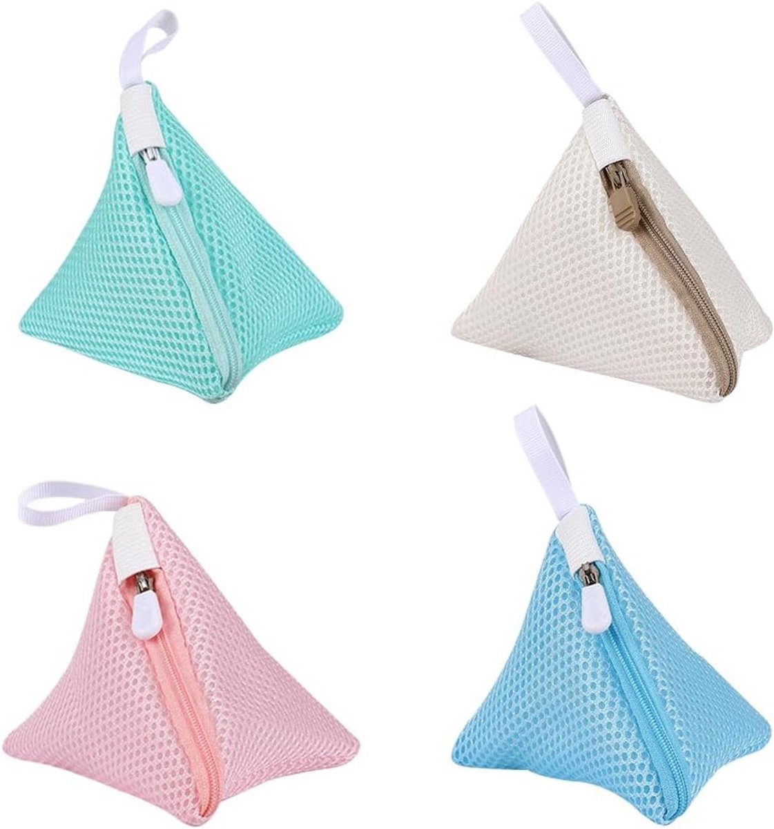 Mini Triangle Waszakken - 4 Stuks Mesh Waszakken met Rits voor Ondergoed, Sokken en Delicate Kledingstukken - Ideaal voor de Wasmachine en Reizen