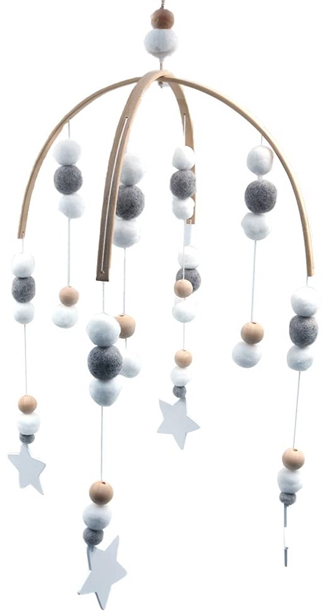 Allecto - Bed Bell - Mobiele Houten Windgong - Rotating Rattle Crib Toy - Lichtgrijs - Stimuleert Zintuigen - Veilig en Duurzaam - Geschikt voor Ba...
