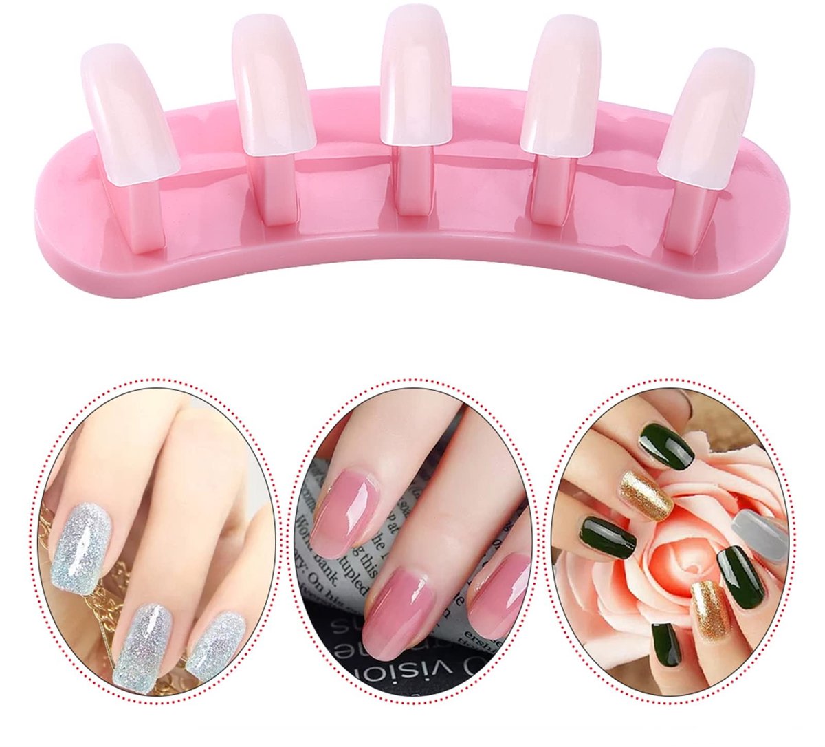 Verwijderbare Nail Art Training Set met 100 Oefen Nail Tips - Roze