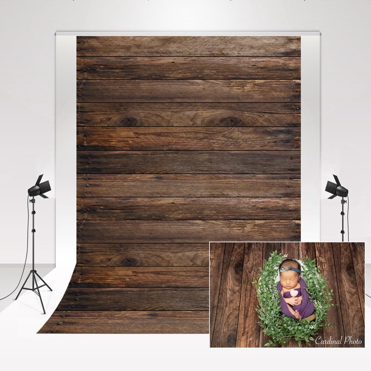 Allecto - Fotobehang - Vintage Hout - 2x3m - Geschikt voor Newborn Fotografie - Professionele Achtergrond - Voor Familieportretten