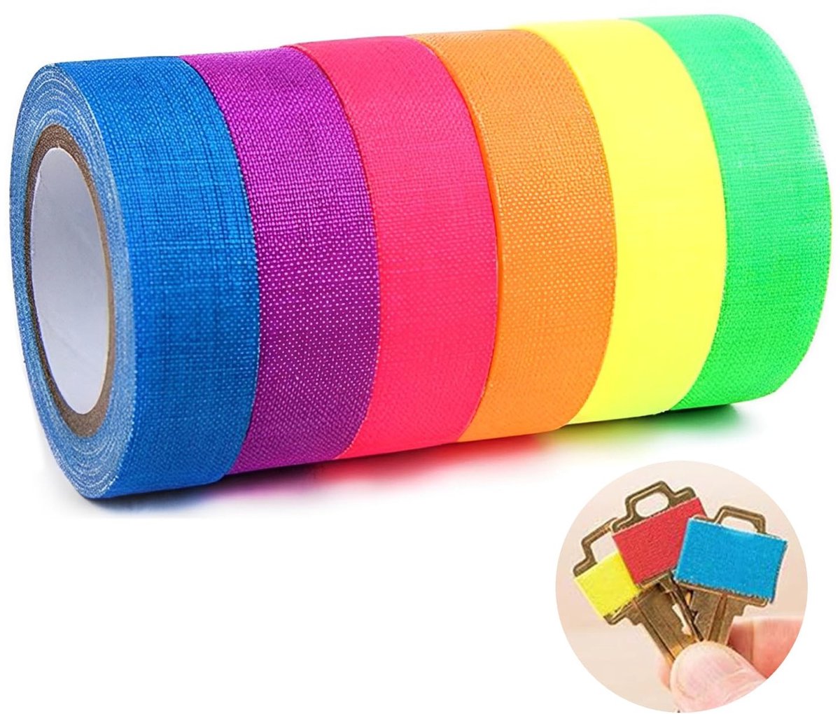 aladdien - Fluorescerende Tape - 6 Rollen Neon Tape - Voor Feestdecoraties - 15mm x 5m - Geschikt voor Creatieve Projecten - Kleurenset
